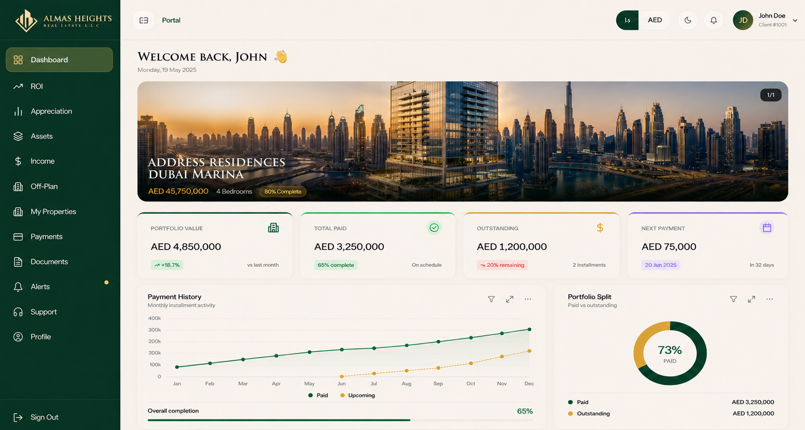 Almas Heights dashboard preview